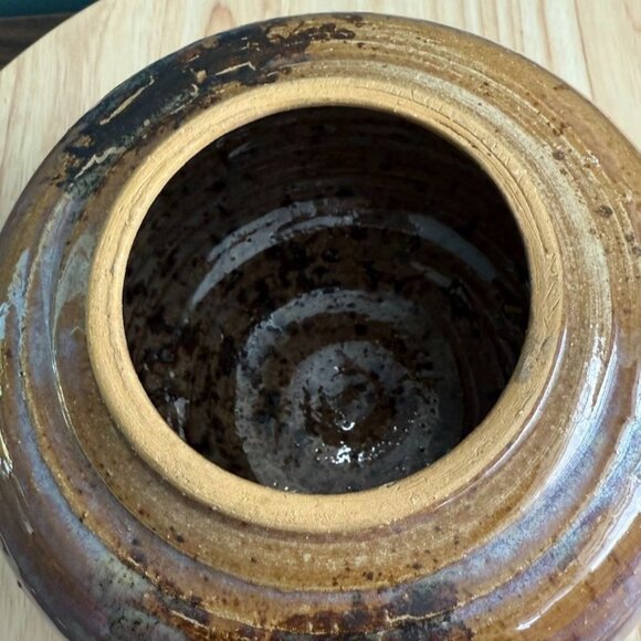 Vintage Handcrafted Glazed Ceramic Jar With Lid Brown Purple Drip Unsigned - Picture 5 of 9